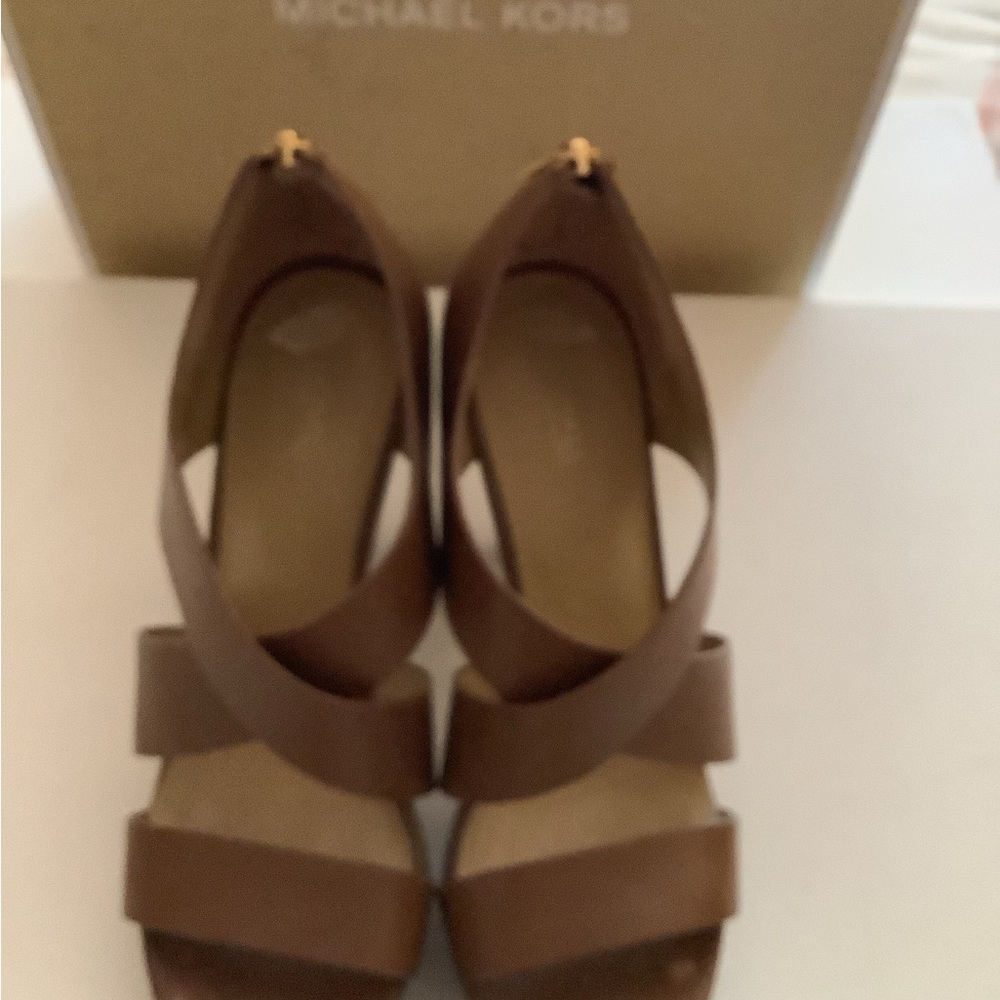 Michael Kors Tan Leather Cross-Strap Sandals